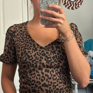 Forever 21 Brown and Black Fitted Cap Sleeve Blouse